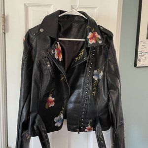 WOMENS FLORAL PLEATHER JACKET